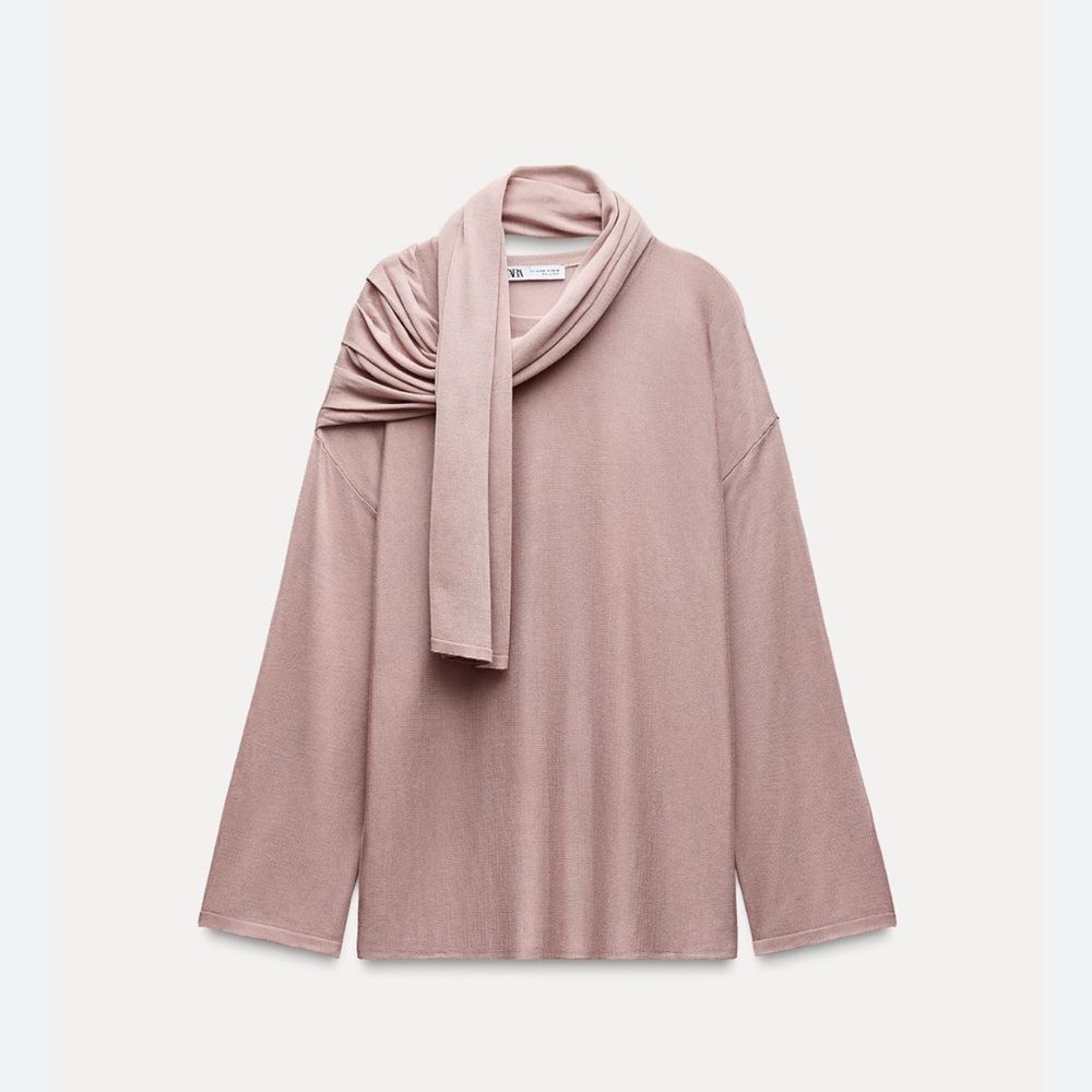 Zara Knit Sweater with Scarf Soft Pink Sz Sm/Med - Picture 2 of 5